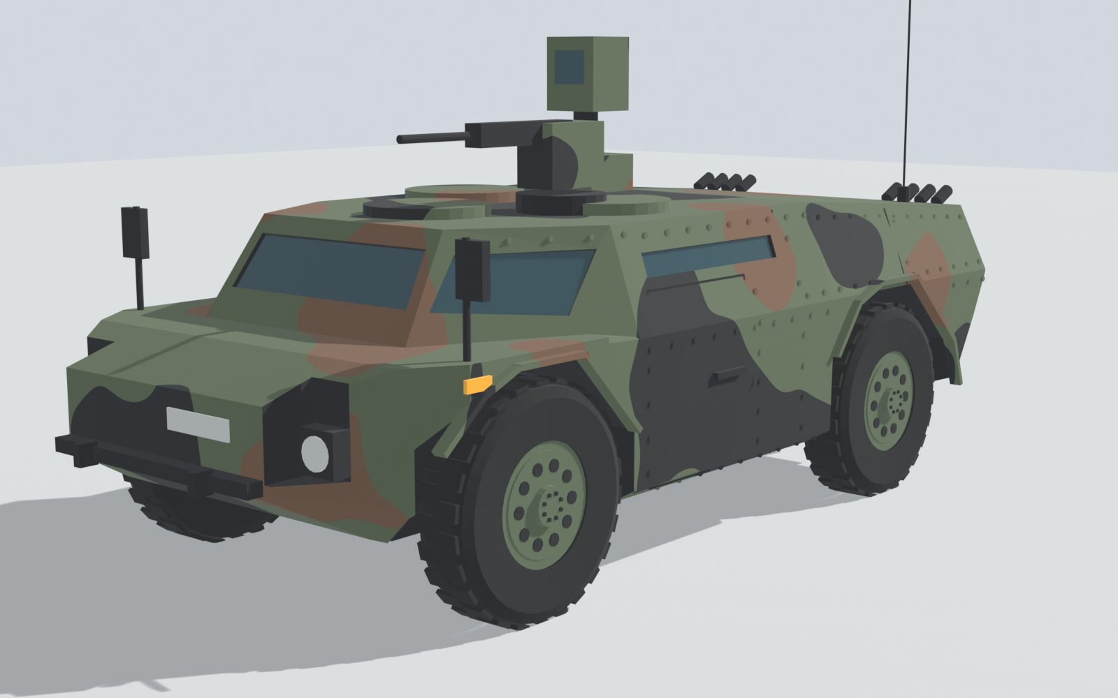 Blender-Modell des Fennek, schräg von vorn