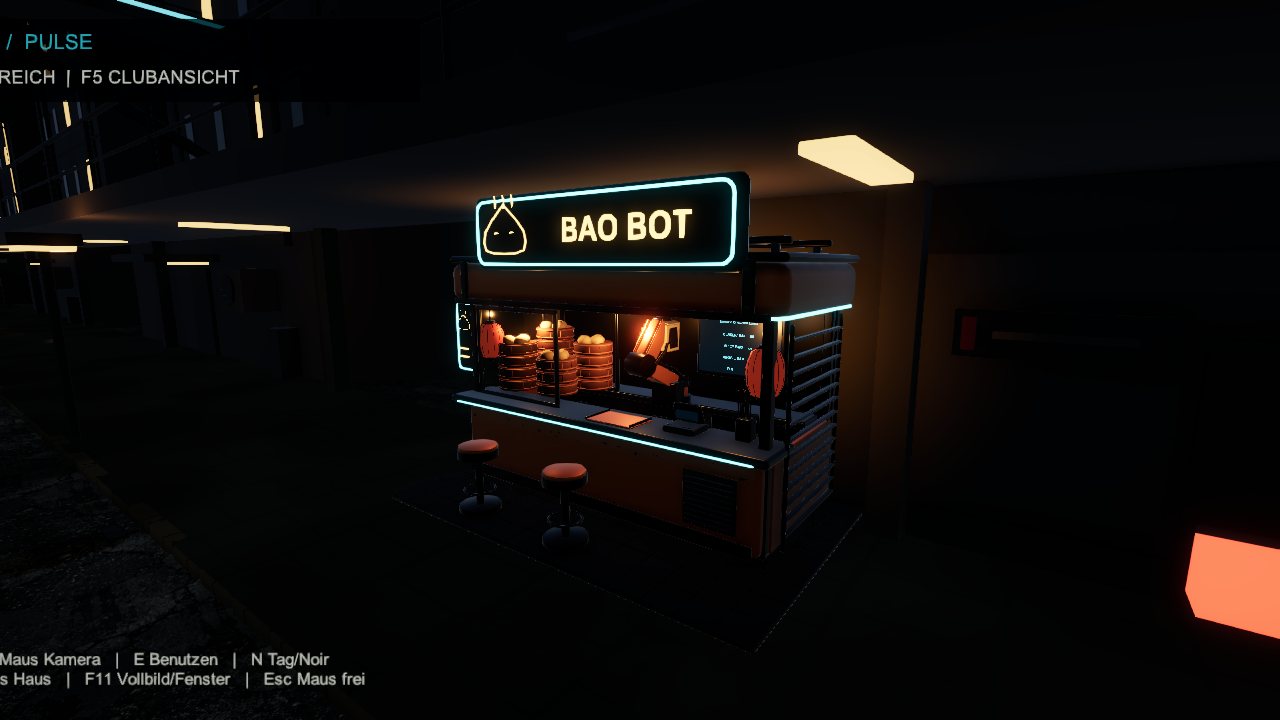 Roboter-Stand BAO BOT bei Nacht