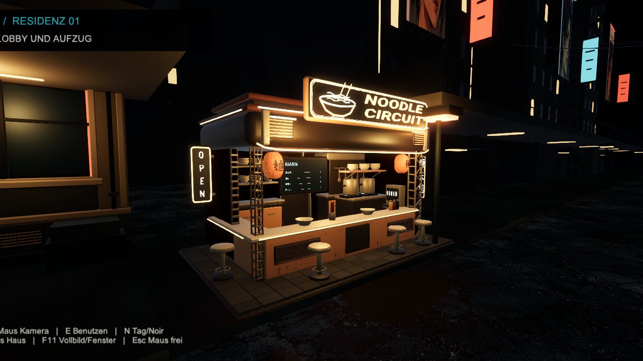 Garküche Noodle Circuit bei Nacht