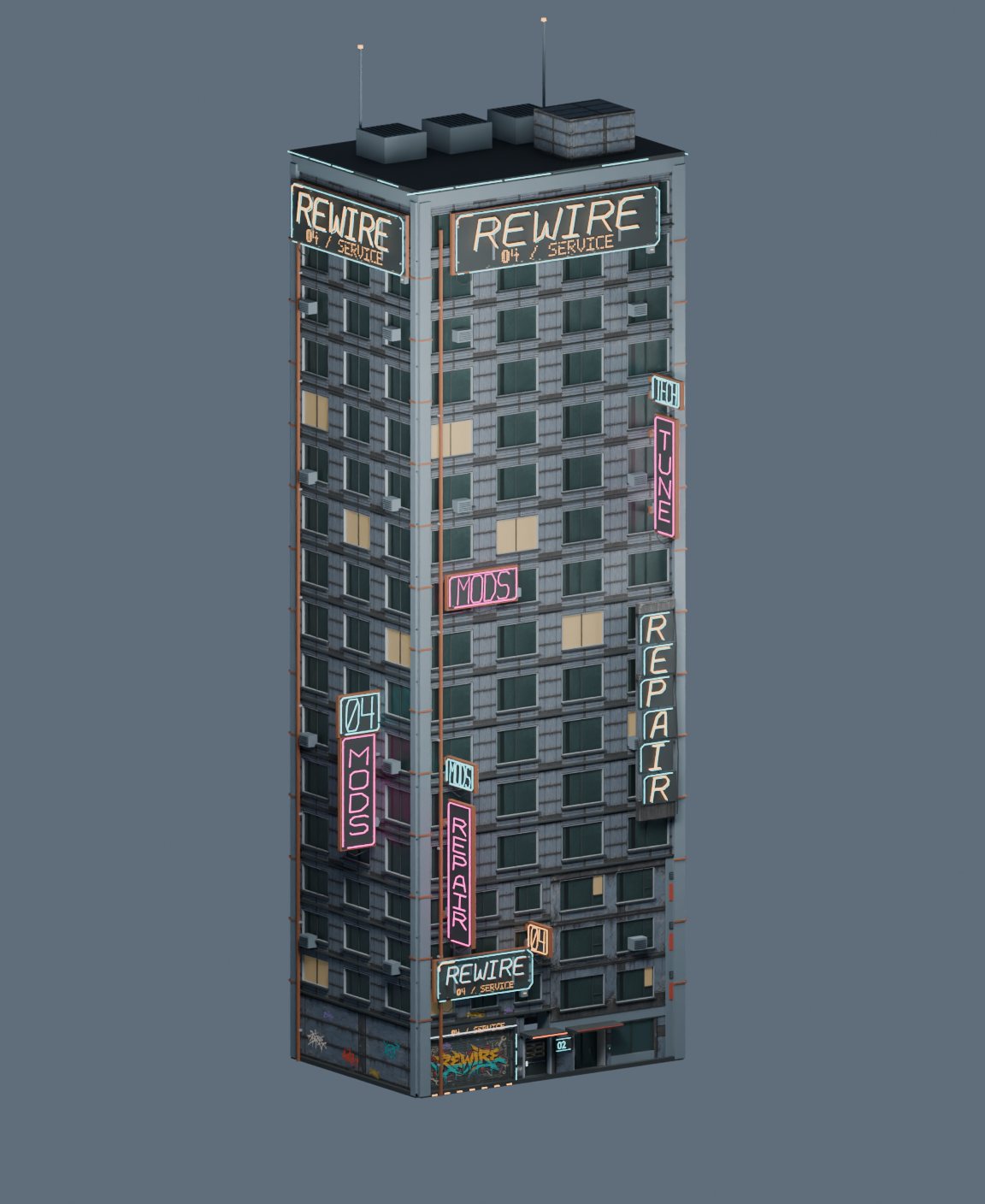 Werkstatt-Hochhaus als Blender-Modell