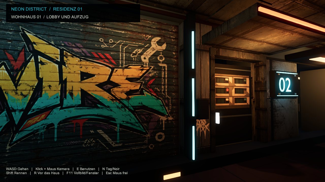 Werkstatt REWIRE mit großem Graffiti am Tor